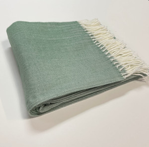 50" X 60" Green And Ivory Woven Herringbone Plush Throw Blanket with Tassels