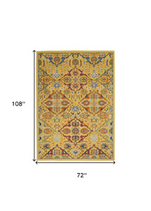 6' X 9' Yellow Floral Power Loom Area Rug