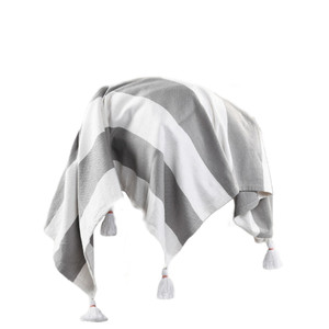 50" X 60" Gray and White Woven Cotton Striped Throw Blanket with Tassels Decor
