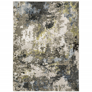 5' X 8' Grey Green Gold Blue And Beige Abstract Power Loom Stain Resistant Area Rug - 606114597285