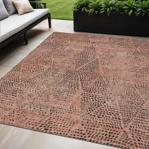 5' X 8' Salmon Charcoal And Beige Geometric Washable Indoor Outdoor Area Rug