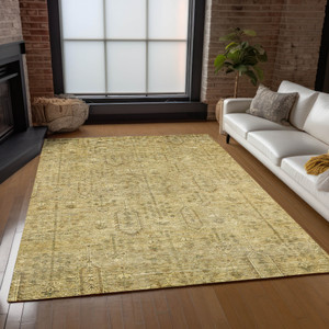 3' X 5' Gold And Taupe Southwestern Washable Indoor Outdoor Area Rug