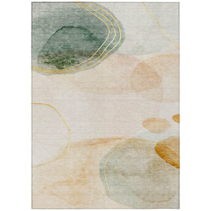 5' X 8' Beige And Green Abstract Washable Indoor Outdoor Area Rug