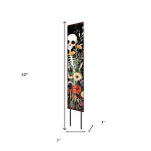 42" Black White And Orange Solid Wood Halloween Skeleton Garden Stake - 880016525335