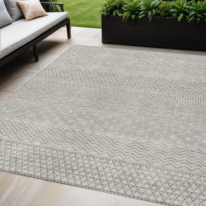 5' X 8' Beige And Ivory Chevron Washable Indoor Outdoor Area Rug