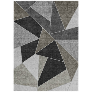 3' X 5' Coffee Charcoal And Gray Geometric Washable Indoor Outdoor Area Rug