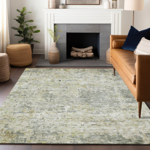 3' X 5' Sage Charcoal And Ivory Abstract Washable Indoor Outdoor Area Rug