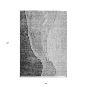 3' X 5' Gray Charcoal And Silver Abstract Washable Indoor Outdoor Area Rug - 608219107765