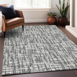 5' X 8' Gray And Charcoal Abstract Washable Indoor Outdoor Area Rug - 608219110857