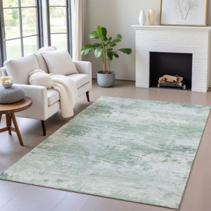 5' X 8' Mint Green And Pale Aqua Abstract Washable Indoor Outdoor Area Rug