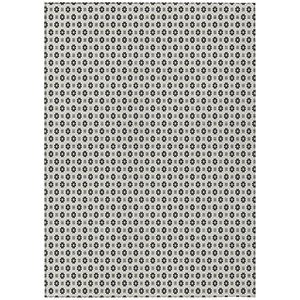 5' X 8' Ivory And Black Floral Washable Indoor Outdoor Area Rug - Ivory, Black