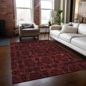3' X 5' Burgundy And Black Floral Medallion Washable Indoor Outdoor Area Rug