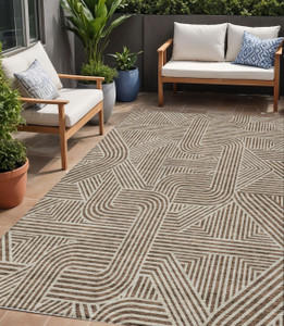5' X 8' Brown And Beige Abstract Washable Indoor Outdoor Area Rug - 608219286866