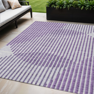 5' X 8' Purple Gray And Ivory Geometric Washable Indoor Outdoor Area Rug