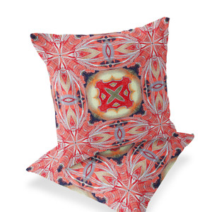 Set of Two 16" X 16" Red and Pink Blown Seam Floral Indoor Outdoor Throw Pillow - 606114826187