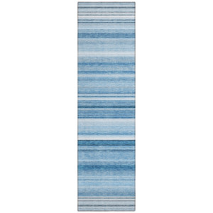 8' Runner Blue Striped Washable Non Skid Indoor Outdoor Runner Rug