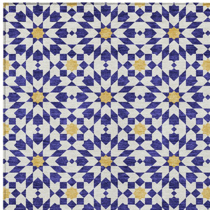 3' X 5' Navy Blue And Ivory Floral Medallion Washable Indoor Outdoor Area Rug