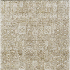 5' X 8' Beige Tan And Ivory Oriental Washable Indoor Outdoor Area Rug