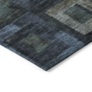 3' X 5' Blue Gray And Charcoal Geometric Washable Indoor Outdoor Area Rug