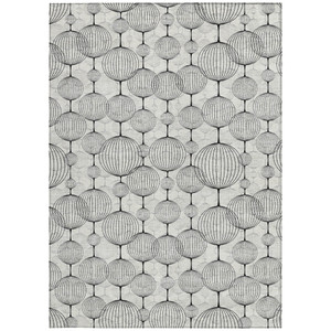 3' X 5' White Gray And Silver Geometric Washable Indoor Outdoor Area Rug