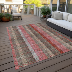 5' X 8' Red Pink And Pewter Plaid Washable Indoor Outdoor Area Rug