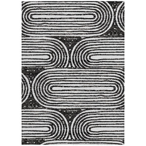 3' X 5' Black and White Abstract Washable Non Skid Indoor Outdoor Area Rug - Black, White