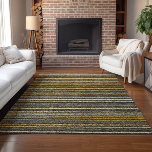 3' X 5' Gold Beige And Wheat Striped Washable Indoor Outdoor Area Rug