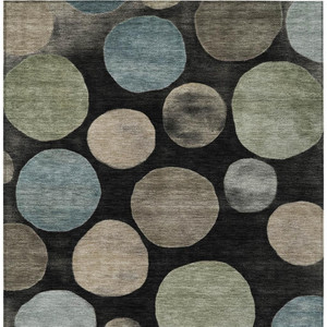 5' X 8' Black Fern Green And Teal Blue Geometric Washable Indoor Outdoor Area Rug