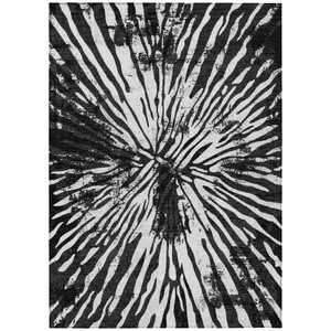 3' X 5' Black Charcoal And Ivory Abstract Washable Indoor Outdoor Area Rug