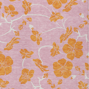 5' X 8' Pink And Copper Floral Washable Indoor Outdoor Area Rug