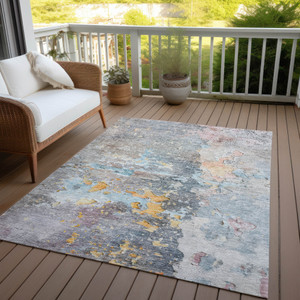 3' X 5' Granite Gray Abstract Washable Indoor Outdoor Area Rug