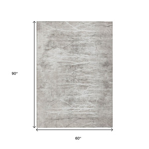 5' X 8' Silver And Gray Floral Washable Indoor Outdoor Area Rug