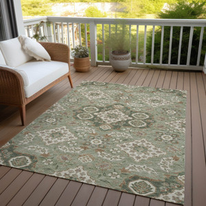 5' X 8' Sage Copper And Ivory Medallion Washable Indoor Outdoor Area Rug
