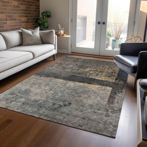 5' X 8' Coffee Black And Beige Abstract Washable Indoor Outdoor Area Rug