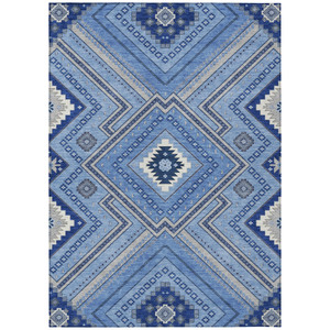 3' X 5' Blue Gray And Ivory Tribal Washable Indoor Outdoor Area Rug