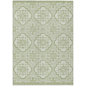 3' X 5' Artichoke Green And Ivory Medallion Washable Indoor Outdoor Area Rug