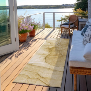 8' Runner Beige Abstract Washable Non Skid Indoor Outdoor Runner Rug - Beige