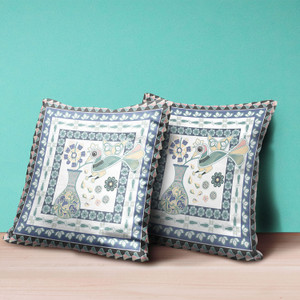 18" x 18" Blue and White Bird Blown Seam Floral Indoor Outdoor Throw Pillow - 606114754817