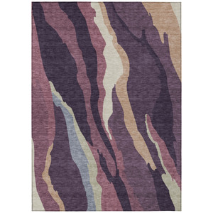 3' X 5' Plum Purple And Ivory Abstract Washable Indoor Outdoor Area Rug