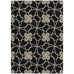 5' X 8' Black And Ivory Geometric Washable Indoor Outdoor Area Rug