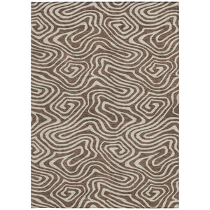 5' X 8' Brown And Beige Abstract Washable Indoor Outdoor Area Rug - 608219339814