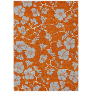 5' X 8' Orange And Gray Floral Washable Indoor Outdoor Area Rug