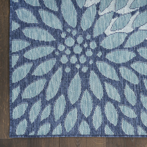 9' X 12' Navy Blue Floral Indoor Outdoor Area Rug