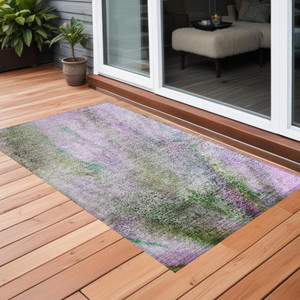 2' X 3' Purple Abstract Washable Non Skid Indoor Outdoor Area Rug - Purple