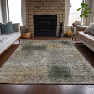 5' X 8' Taupe Gray And Beige Abstract Washable Indoor Outdoor Area Rug