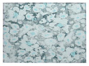 2' X 3' Teal Floral Washable Non Skid Indoor Outdoor Area Rug - 608219216306