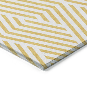 3' X 5' Gold and White Geometric Washable Non Skid Indoor Outdoor Area Rug - Gold, White