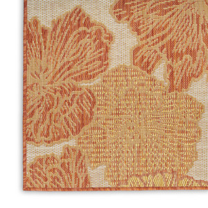 3' X 5' Coral And Beige Floral Indoor Outdoor Area Rug