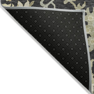 3' X 5' Black And Ivory Floral Washable Indoor Outdoor Area Rug - 880016851434