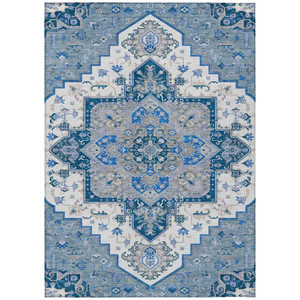 5' X 8' Blue Gray And Ivory Oriental Washable Indoor Outdoor Area Rug